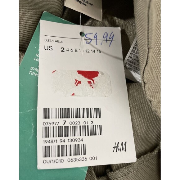 H&M‎ Pants Womens 2 Paperbag Waist Wide Leg Khaki Boho Beachy Grunge Streetwear - Picture 12 of 14